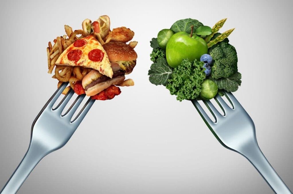 Unhealthy and healthy foods for prostatitis.
